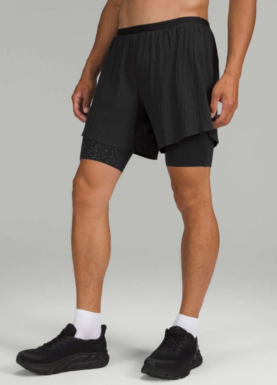 Lululemon Shorts Mens Surge Lined 6" Black Mesh Running Athletic Workout Gym